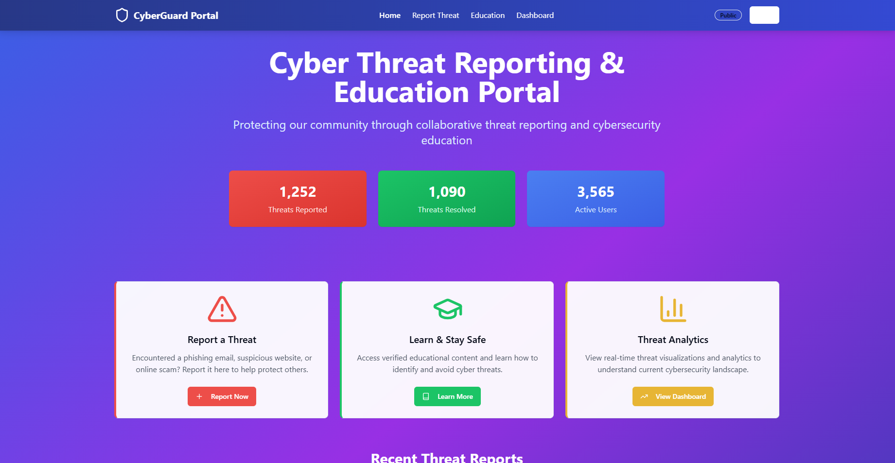 Cyber Threat Reporting & Education Portal